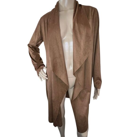 Soft Surroundings Shape Drape Brown Faux Suede Open Jacket - Picture 1 of 5